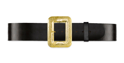 Black and Gold Leather Santa Belt with Buckle – Size 50”- 62” - IMAGE 1