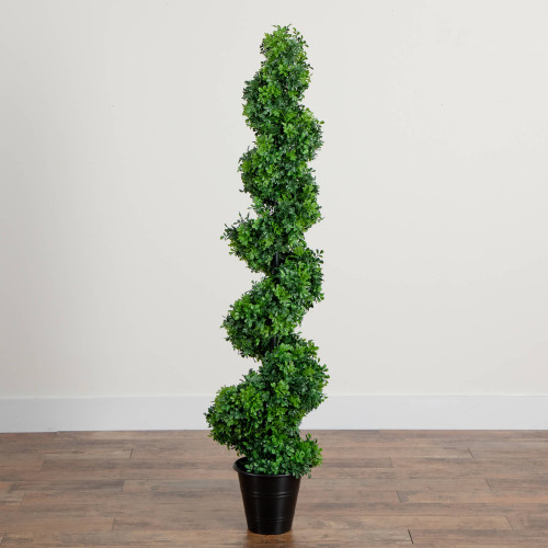 Spiral Boxwood Topiary Outdoor Artificial Potted Tree - 5' - IMAGE 1