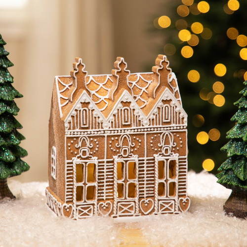 Lighted and Frosted Icing Triple Row Gingerbread House Christmas Decoration - 8" - IMAGE 1