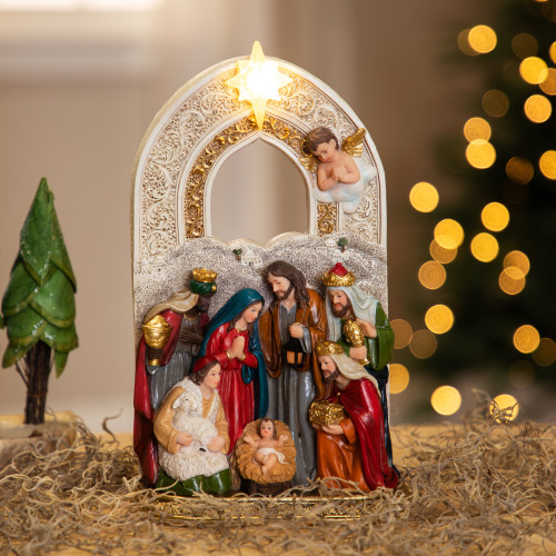 Lighted Star, Holy Family, Wise Men, Shepard and Angel Nativity Christmas Decoration - 10" - IMAGE 1