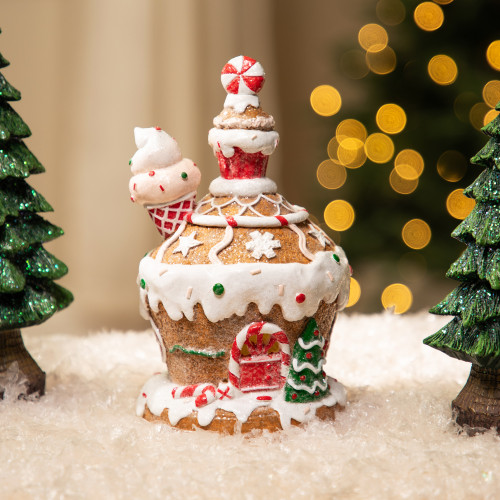 Lighted Peppermint Ice Cream Gingerbread Cupcake House Christmas Decoration - 7.5" - IMAGE 1