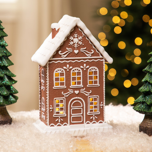 Lighted Snow-Capped Chimney and Roof Gingerbread House Decoration - 9.25" - IMAGE 1
