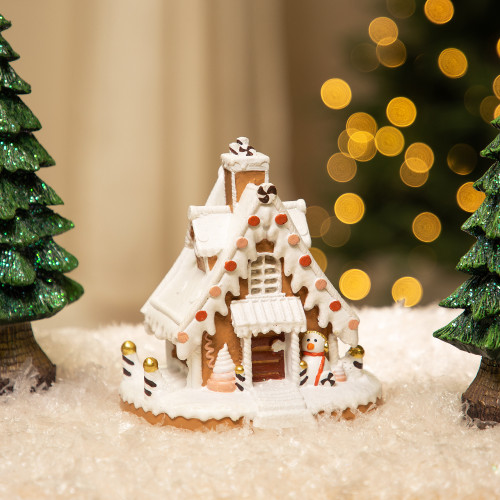 Lighted Ice Cream and Peppermint Gingerbread House Christmas Decoration - 6" - IMAGE 1