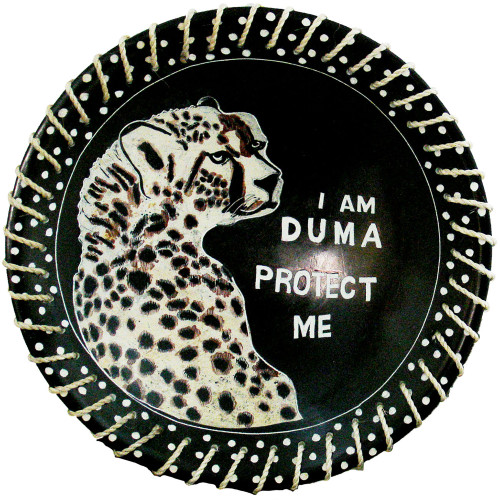 8" Black, White, and Brown Round "Protect Me" Cheetah-Themed Bowl Crafted with a Genuine Human Touch - IMAGE 1