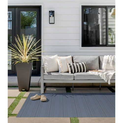 Rectangular Ticking Striped Outside Area Rug - 60" x 96" - Blue - IMAGE 1