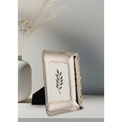 Abstract Brass Rectangular Picture Frame - for 4" x 6" Photo - Silver - IMAGE 1