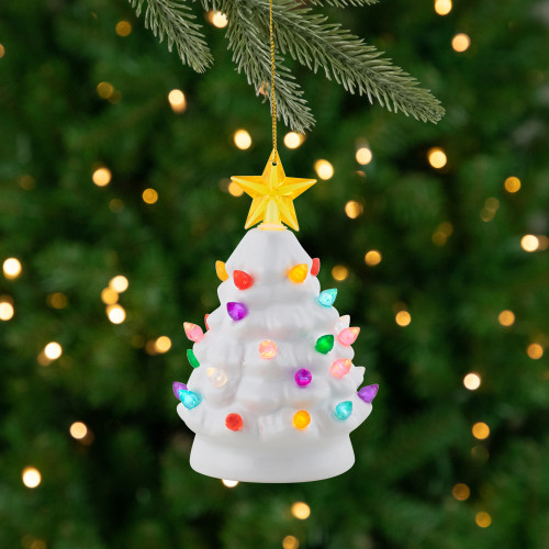 Mini LED Lighted Retro Christmas Tree with Gold Star Ornament - 5.25" - White - IMAGE 1