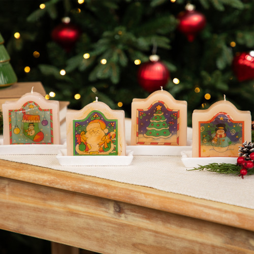 Santa Claus and Snowman Christmas Candles - 4" - Set of 4 - IMAGE 1