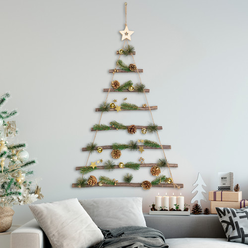 Star and Pinecone Hanging Tree Wooden Christmas Wall Decoration - 30" - IMAGE 1