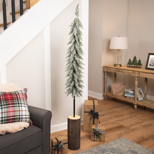 Slim Flocked Downswept Norfolk Pine Artificial Christmas Tree - 5.5’ - Unlit - IMAGE 1