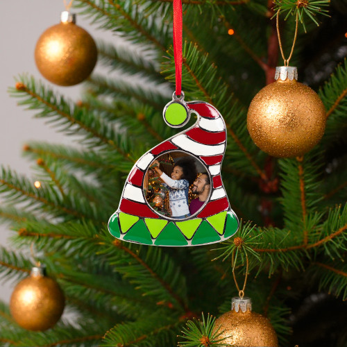 Santa Hat Photo Frame Christmas Ornament - 3.5" - IMAGE 1