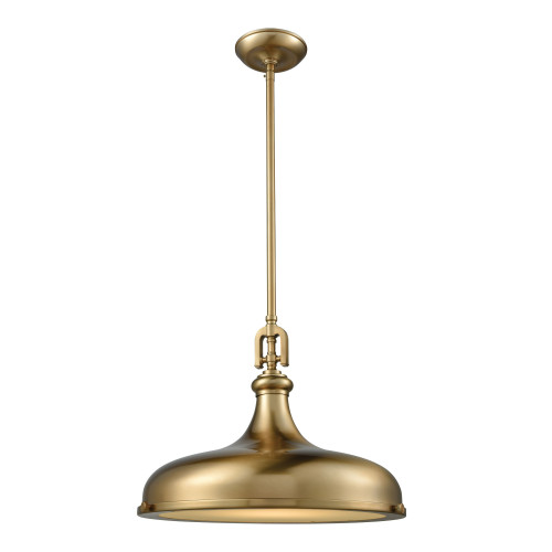1-Light Satin Brass Hanging Pendant Ceiling Light Fixture Glass Diffuser - 18" - IMAGE 1