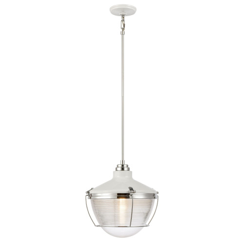 Ribbed Glass Hanging Pendant Ceiling Light Fixture with Wire Cage - 18" - IMAGE 1
