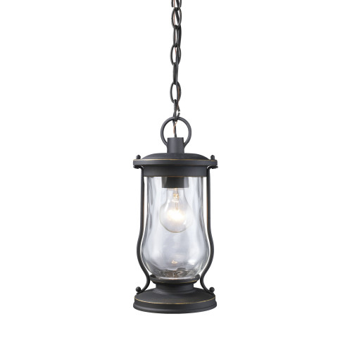 Curved Glass Hanging Pendant Ceiling Light Fixture - 14" - Matte Black - IMAGE 1