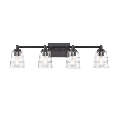 4-Light Ribbed Glass Shade Vanity Light Fixture - 30.25" - Matte Black Finish - IMAGE 1