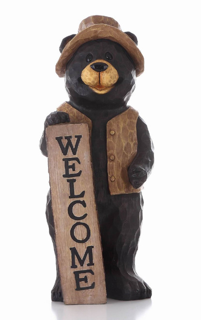 Standing Bear with Welcome Sign Outdoor Garden Statue - 30" - IMAGE 1