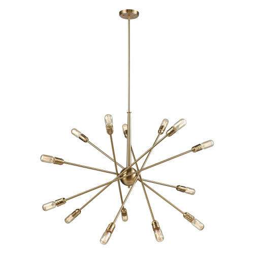 14-Light Starburst Ceiling Chandelier - 38" - Brass Finish - IMAGE 1