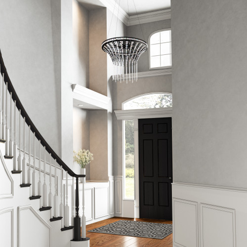 4-Light Ceiling Chandelier with Crystal Laced Pendant - 36" - Matte Black - IMAGE 1