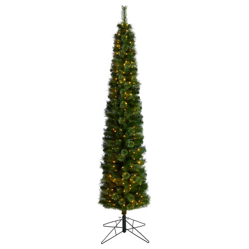 8' Pre-Lit Pencil Pine Artificial Christmas Tree, Warm Clear LED Lights - IMAGE 1