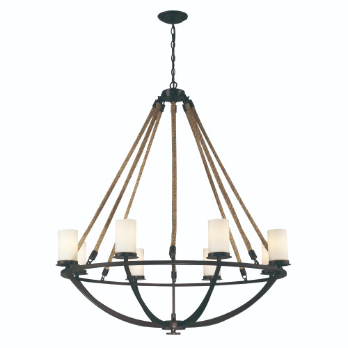 8-Light Roped Ceiling Chandelier - 44" - Aged Bronze Finish - IMAGE 1