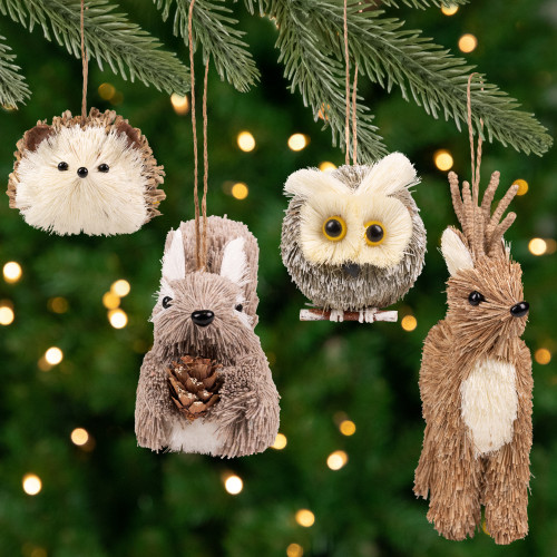 Woodland Critters Christmas Ornaments - 6" - Ivory and Brown - Set of 4 - IMAGE 1