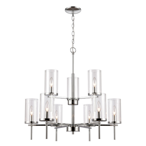 9-Light Two-Tier Ceiling Chandelier with Cylindrical Shades - 28.5" - Chrome - IMAGE 1