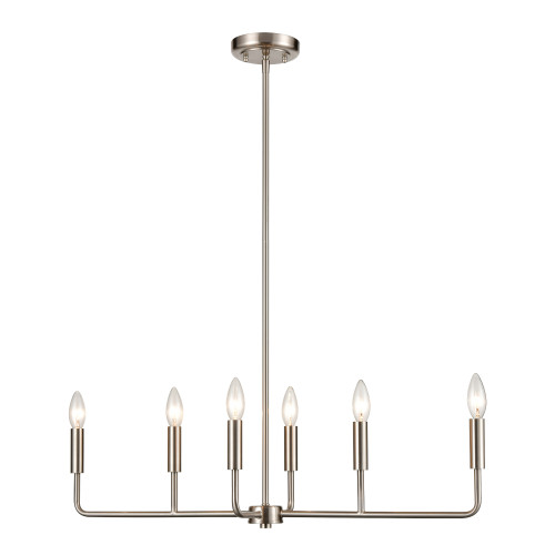 6-Light Rounded Metal Arm Ceiling Chandelier - 31" - Brushed Nickel Finish - IMAGE 1