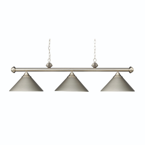 3-Light Conical Metal Shade Chandelier - 51" - Satin Nickel Finish - IMAGE 1