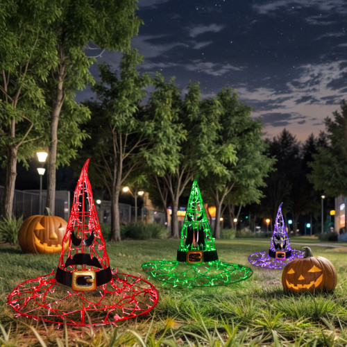 LED Lighted Screaming Witch Hat Outdoor Halloween Decoration - 38.25" - Red and Black - IMAGE 1