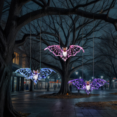 LED Lighted Bat Hanging Outdoor Halloween Decoration - 31" - Pink and White - IMAGE 1