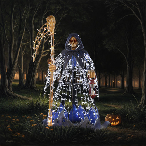 LED Lighted Grim Reaper Outdoor Halloween Statue - 79" - White and Beige - IMAGE 1