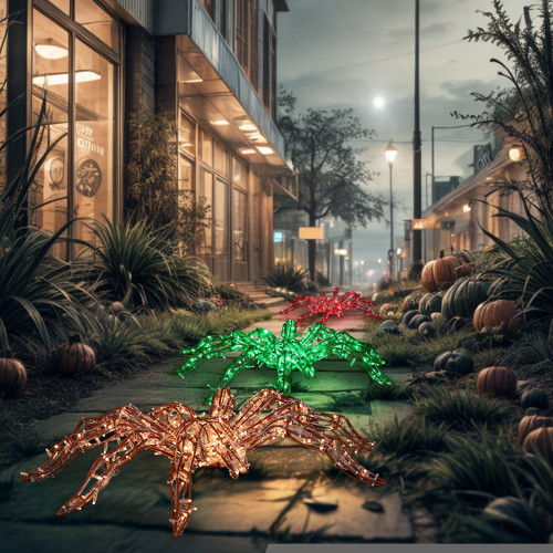 LED Lighted Aluminum Spider Outdoor Halloween Statue - 44" - Red - IMAGE 1