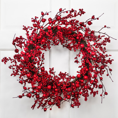 Berries and Mini Apples Artificial Christmas Wreath - 24" - Red - Unlit - IMAGE 1