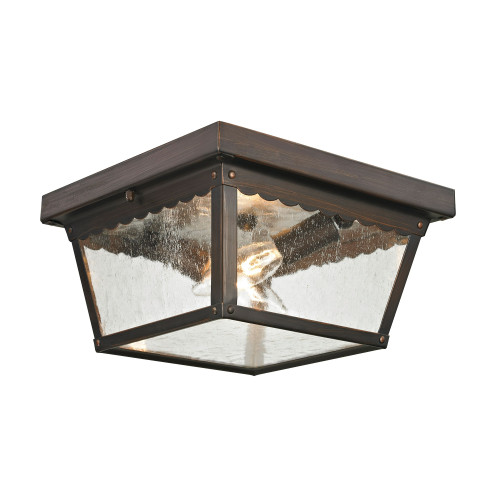 2-Light Seeded Glass Outdoor Flush Mount Ceiling Light Fixture - 10" - Bronze Finish - IMAGE 1