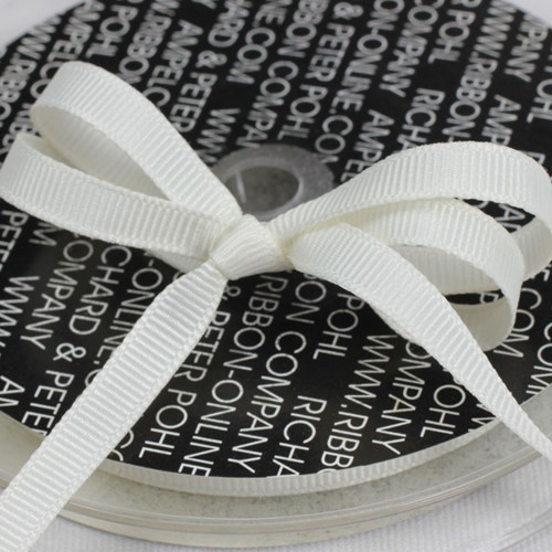 Ivory Striped Woven Edge Grosgrain Ribbon 0.25" x 22 Yards - IMAGE 1