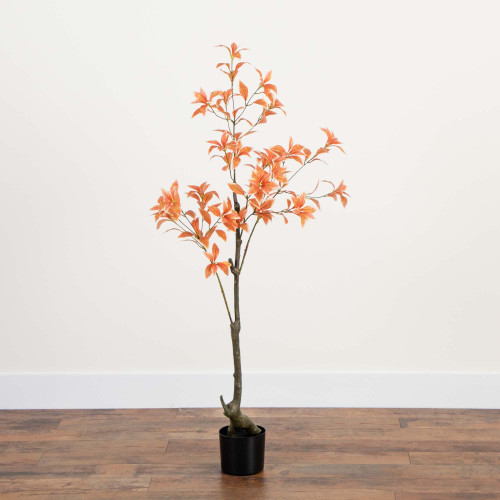 Pieris Artificial Potted Tree - 4.5' - Orange - IMAGE 1