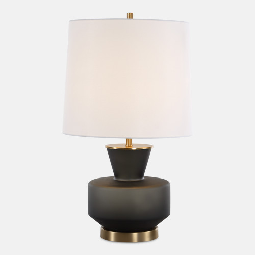 Frosted Glass Base Table Lamp with Tapered Shade - 28" - Black - IMAGE 1