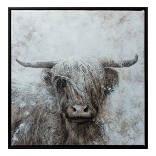 Mountain Bull Painting Framed Canvas Wall Art - 20.5" x 20.25" - IMAGE 1