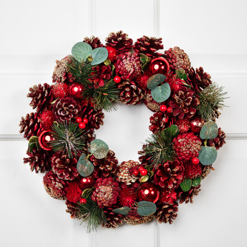 Glittered Pinecone, Berry and Ornament Small Artificial Christmas Wreath - 13" - Unlit - IMAGE 1