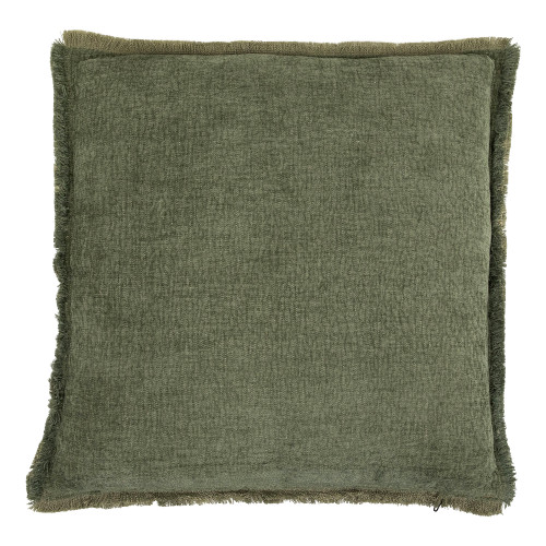 Square Thick Cotton Throw Pillows with Fringe - 17" x 17" - Green - Set of 2 - IMAGE 1