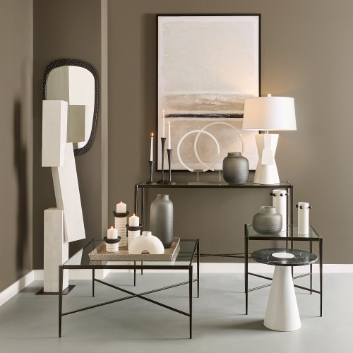 Stacked Geometric Sculpture Decoration - 67" - White - IMAGE 1