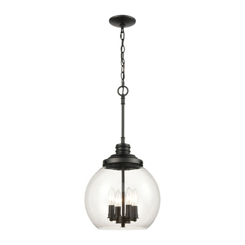 4-Light Matte Black Hanging Pendant Ceiling Light Fixture with Glass Shade - 25" - IMAGE 1