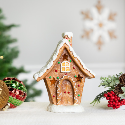 LED Lighted Gingerbread House with Star Windows Christmas Decoration - 7.25" - IMAGE 1