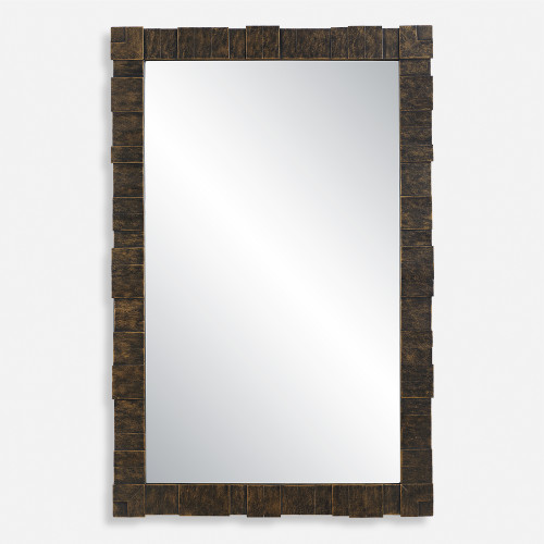 Geometrical Layered Framed Rectangular Wall Mirror - 45.25" - Dark Bronze Finish - IMAGE 1