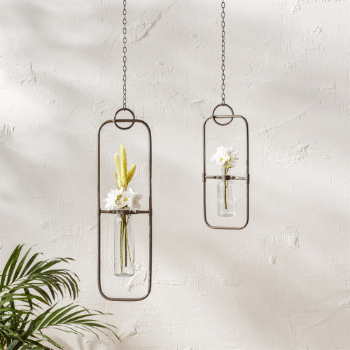 Metal Framed Hanging Glass Bottle Vases - 28" - Set of 2 - IMAGE 1