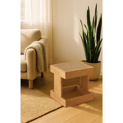 Square Tiles Top End Table - 15.75" - Brown - IMAGE 1