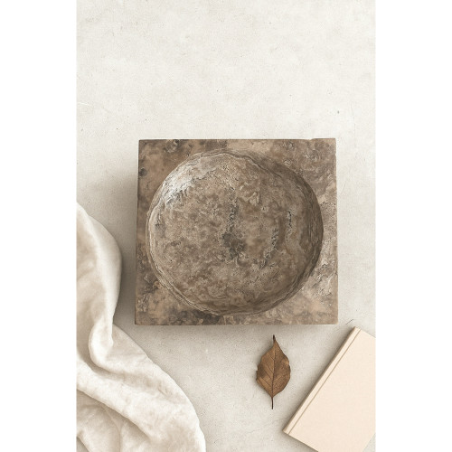 Large Square Travertine Bowl - 12" - Gray - IMAGE 1