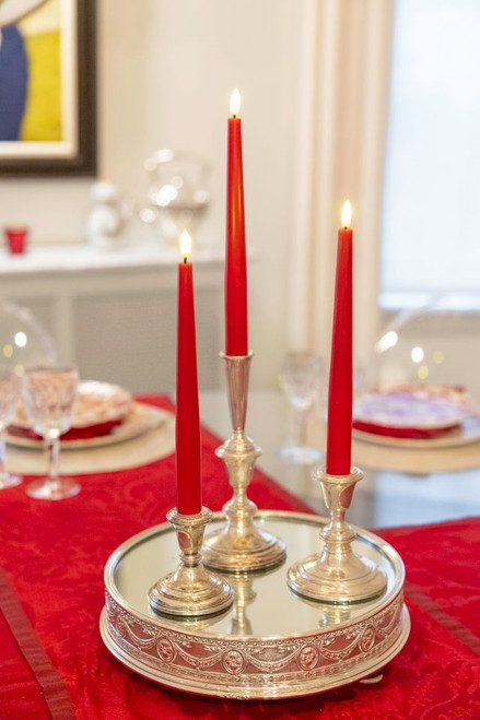 Flameless Rechargeable LED Wax Taper Candles with Remote -11.5" - Red - Set of 3 - IMAGE 1