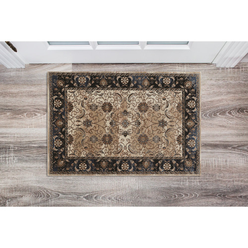 2' x 3' Persian Floral Scroll Area Throw Rug - Cream and Blue - IMAGE 1