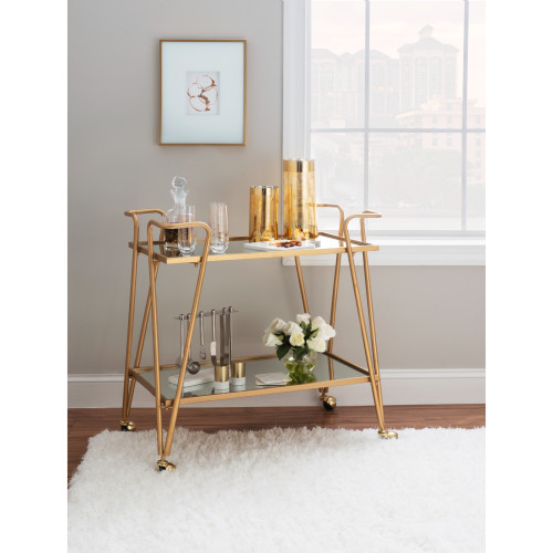 2 Tier Mirrored Serving Bar Cart - 32.5" - Gold Finish - IMAGE 1